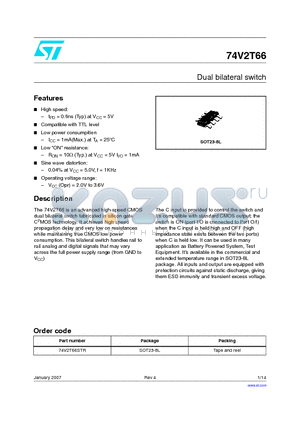 74V2T66STR datasheet - Dual bilateral switch