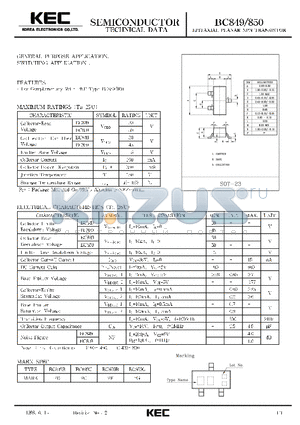 BC850 datasheet - EPITAXIAL PLANAR NPN TRANSISTOR (GENERAL PURPOSE, SWITCHING)