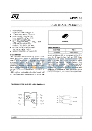 74V2T66 datasheet - DUAL BILATERAL SWITCH