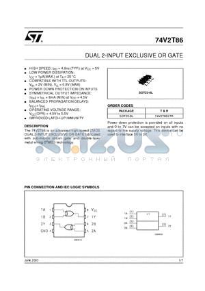 74V2T86 datasheet - DUAL 2-INPUT EXCLUSIVE OR GATE