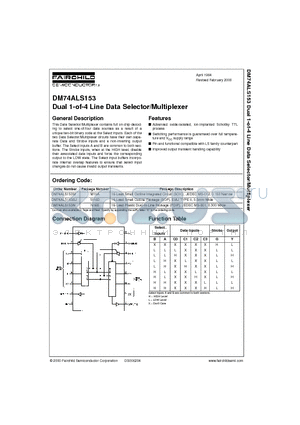 DM74ALS153N datasheet - Dual 1-of-4 Line Data Selector/Multiplexer