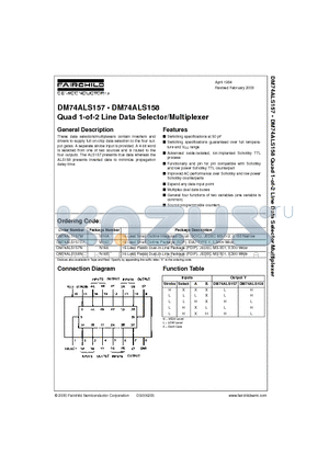 DM74ALS157 datasheet - Quad 1-of-2 Line Data Selector/Multiplexer