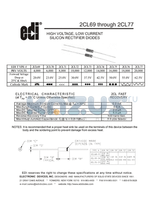 2CL74 datasheet - HIGH VOLTAGE, LOW CURRENT SILICON RECTIFIER DIODES