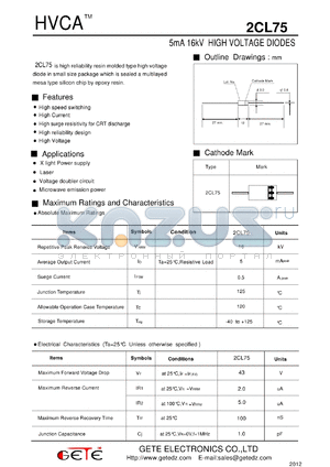 2CL75 datasheet - 5mA 16kV HIGH VOLTAGE DIODES