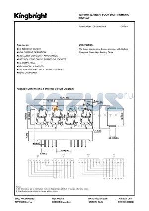 CC04-41GWA datasheet - 10.16mm (0.4INCH) FOUR DIGIT NUMERIC DISPLAY