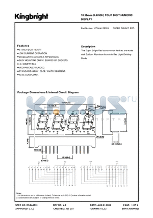 CC04-41SRWA_06 datasheet - 10.16mm (0.4INCH) FOUR DIGIT NUMERIC DISPLAY