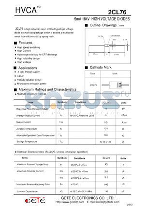 2CL76 datasheet - 5mA 18kV HIGH VOLTAGE DIODES