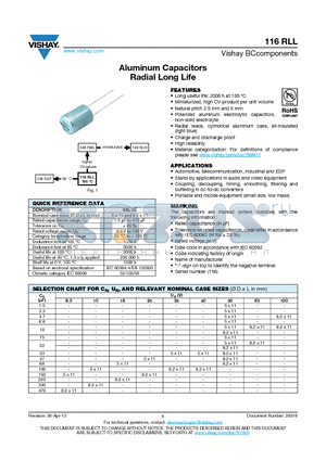 116RLL_13 datasheet - Aluminum Capacitors Radial Long Life