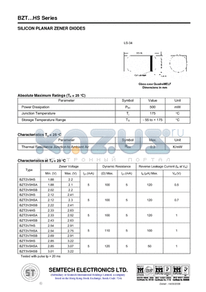 BZT2V0HS datasheet - SILICON PLANAR ZENER DIODES