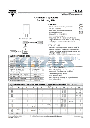 116RLL datasheet - Aluminum Capacitors Radial Long Life