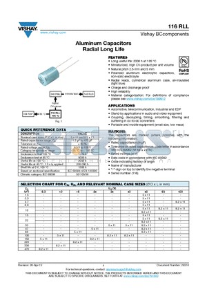 116RLL datasheet - Aluminum Capacitors Radial Long Life