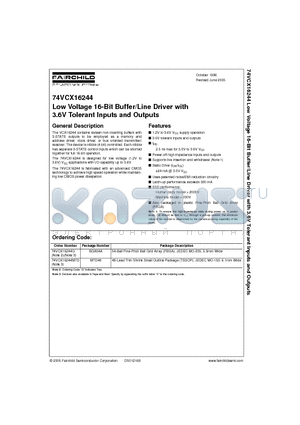 74VCX16244 datasheet - Low Voltage 16-Bit Buffer/Line Driver with 3.6V Tolerant Inputs and Outputs