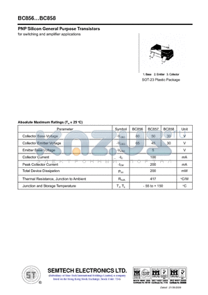 BC856 datasheet - PNP Silicon General Purpose Transistors