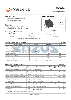 BC856 datasheet - General purpose application