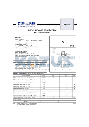 BC856A datasheet - SOT-23 BIPOLAR TRANSISTORS TRANSISTOR(PNP)