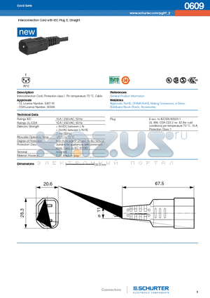 0609 datasheet - Interconnection Cord with IEC Plug E, Straight