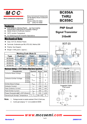 BC856A datasheet - PNP Small Signal Transistor310mW