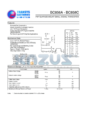 BC856A datasheet - PNP SURFACE MOUNT SMALL SIGNAL TRANSISTOR