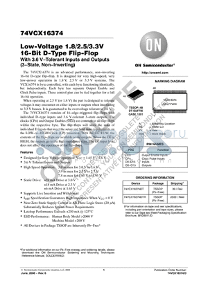 74VCX16374DT datasheet - Low−Voltage 1.8/2.5/3.3V 16−Bit D−Type Flip−Flop With 3.6 V−Tolerant Inputs and Outputs