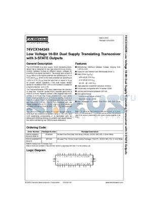 74VCX164245G datasheet - Low Voltage 16-Bit Dual Supply Translating Transceiver with 3-STATE Outputs