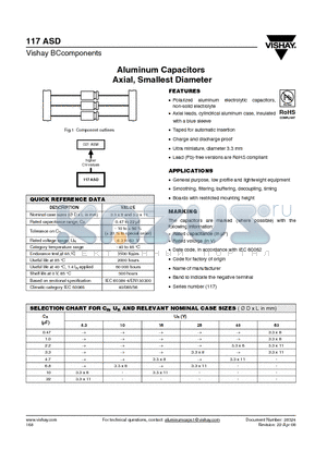117ASD datasheet - Aluminum Capacitors Axial, Smallest Diameter