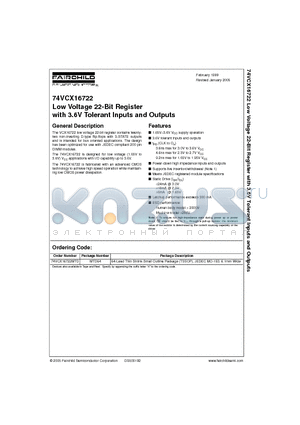 74VCX16722_05 datasheet - Low Voltage 22-Bit Register with 3.6V Tolerant Inputs and Outputs