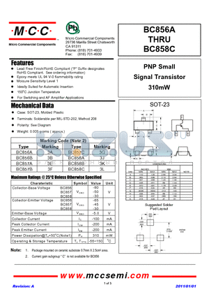 BC856B datasheet - PNP Small Signal Transistor 310mW