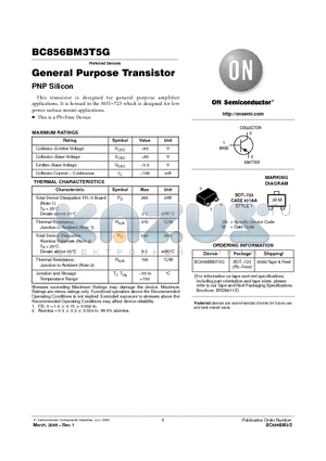 BC856BM3T5G datasheet - General Purpose Transistor PNP Silicon