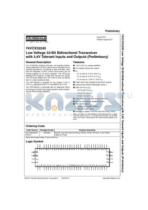 74VCX32245 datasheet - Low Voltage 32-Bit Bidirectional Transceiver with 3.6V Tolerant Inputs and Outputs (Preliminary)