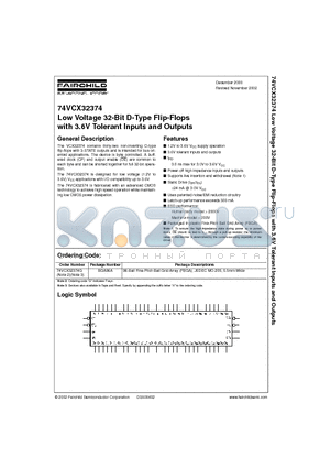 74VCX32374G datasheet - Low Voltage 32-Bit D-Type Flip-Flops with 3.6V Tolerant Inputs and Outputs