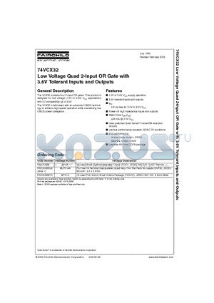 74VCX32MTCX datasheet - Low Voltage Quad 2-Input OR Gate with 3.6V Tolerant Inputs and Outputs