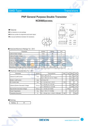 BC856S datasheet - PNP General Purpose Double Transistor