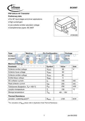 BC856T datasheet - PNP Silicon AF Transistor