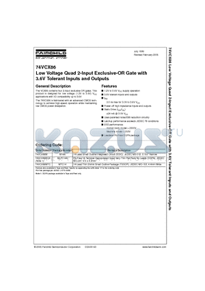 74VCX86BQX datasheet - Low Voltage Quad 2-Input Exclusive-OR Gate with 3.6V Tolerant Inputs and Outputs