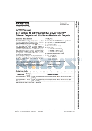 74VCXF162835 datasheet - Low Voltage 18-Bit Universal Bus Driver with 3.6V Tolerant Outputs and 26 Series Resistors in Outputs