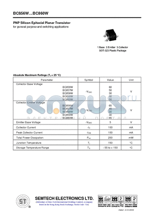 BC856W datasheet - PNP Silicon Epitaxial Planar Transistor