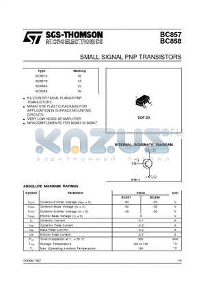 BC857 datasheet - SMALL SIGNAL PNP TRANSISTORS