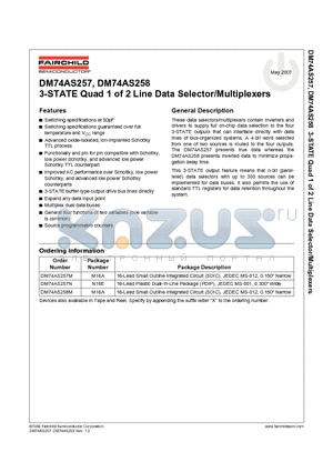 DM74AS257M datasheet - 3-STATE Quad 1 of 2 Line Data Selector/Multiplexers