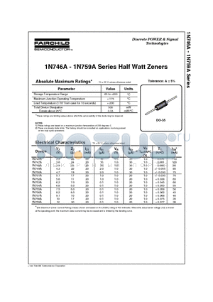 1N750A datasheet - Half Watt Zeners