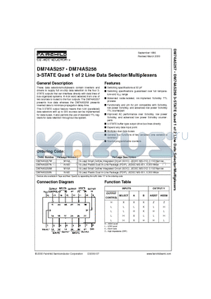 DM74AS258N datasheet - 3-STATE Quad 1 of 2 Line Data Selector/Multiplexers