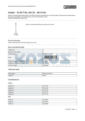 0614195 datasheet - Holder, Connection type: DIN rail mounting