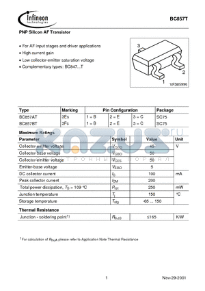 BC857AT datasheet - PNP Silicon AF Transistor