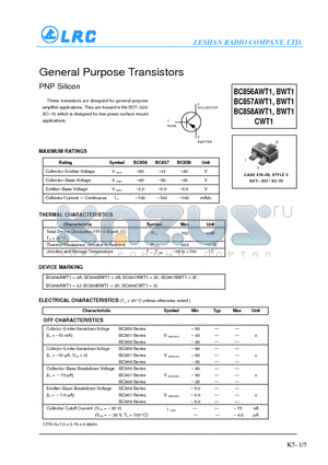 BC857AWT1 datasheet - General Purpose Transistors(PNP Silicon)