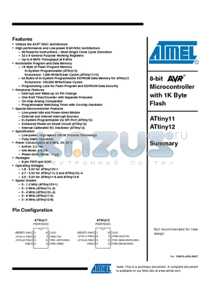 ATTINY11L-2PI datasheet - 8-bit Microcontroller with 1K Byte Flash