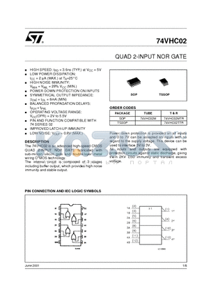 74VHC02MTR datasheet - QUAD 2-INPUT NOR GATE