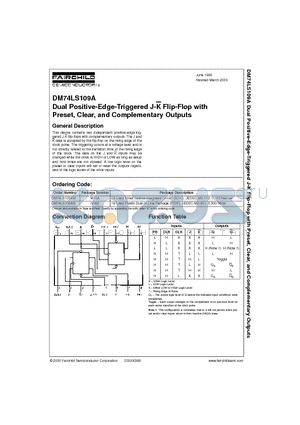 DM74LS109 datasheet - Dual Positive-Edge-Triggered J-K Flip-Flop with Preset, Clear, and Complementary Outputs