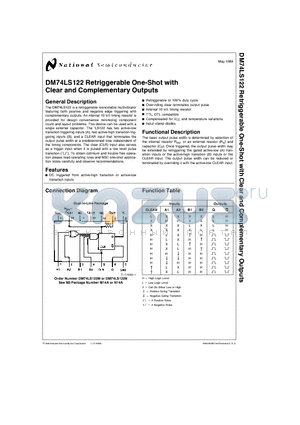 DM74LS122 datasheet - DM74LS122 Retriggerable One-Shot with Clear and Complementary Outputs