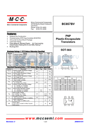 BC857BV datasheet - PNP Plastic-Encapsulate Transistors