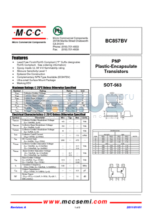 BC857BV_11 datasheet - PNP Plastic-Encapsulate Transistors