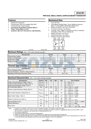 BC857BV_09 datasheet - PNP DUAL SMALL SIGNAL SURFACE MOUNT TRANSISTOR